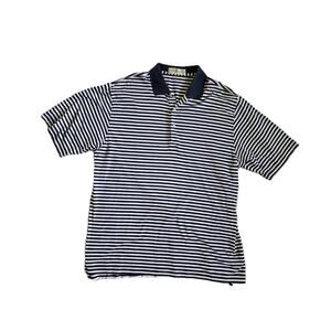 Fairway & Greene Men's Short Sleeve Golf Polo Sz L 100% Cotton Navy/Wht Stripe